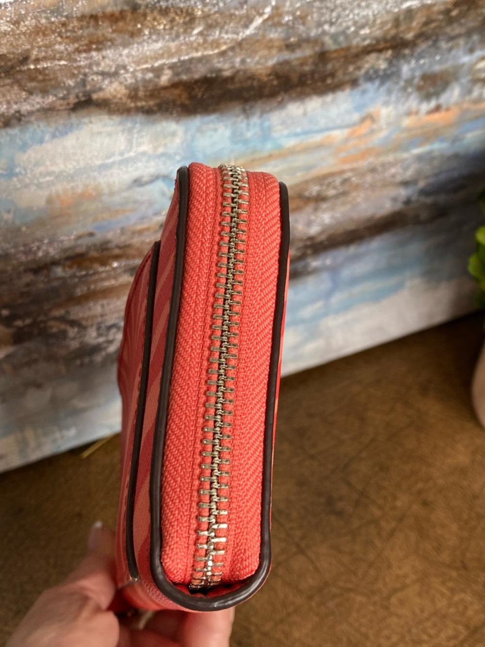 Coach Zebra Striped Coral Pink Full Zip Continental Wallet - Picture 10 of 13